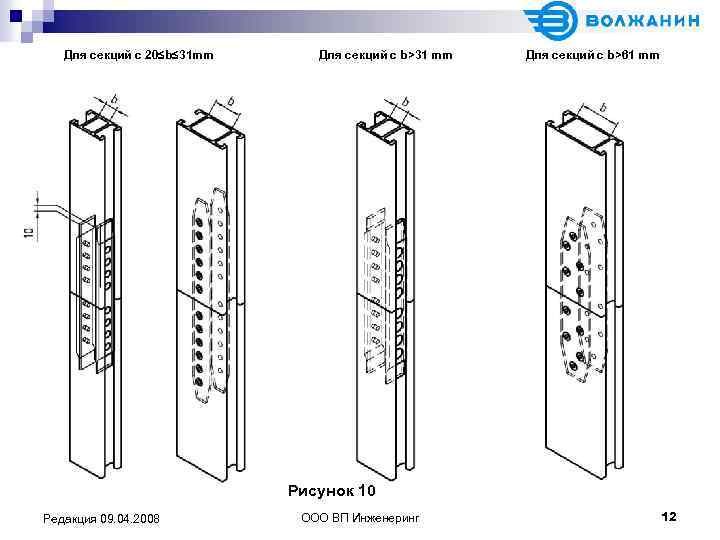 Для секций с 20≤b≤ 31 mm Для секций с b>31 mm Для секций с