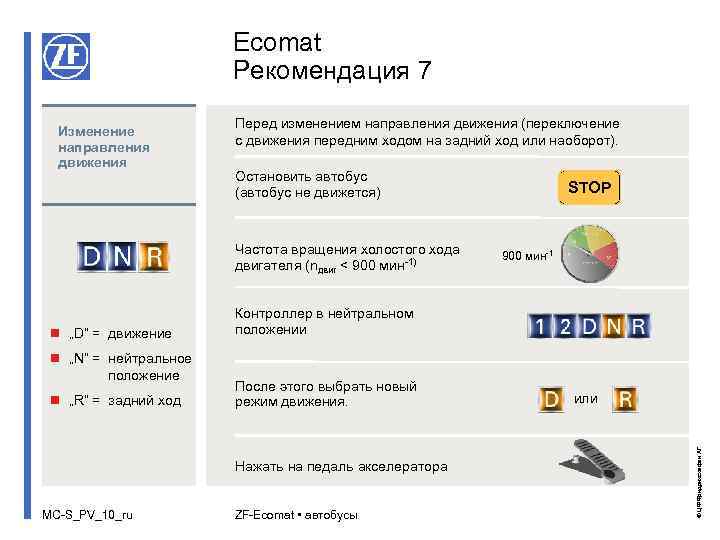 Ecomat Рекомендация 7 Перед изменением направления движения (переключение с движения передним ходом на задний