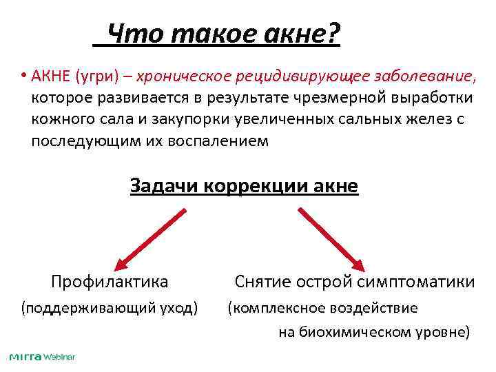 Что такое акне? • АКНЕ (угри) – хроническое рецидивирующее заболевание, которое развивается в результате