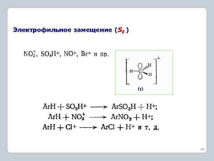 Электрофильное замещение (SE ) 22 