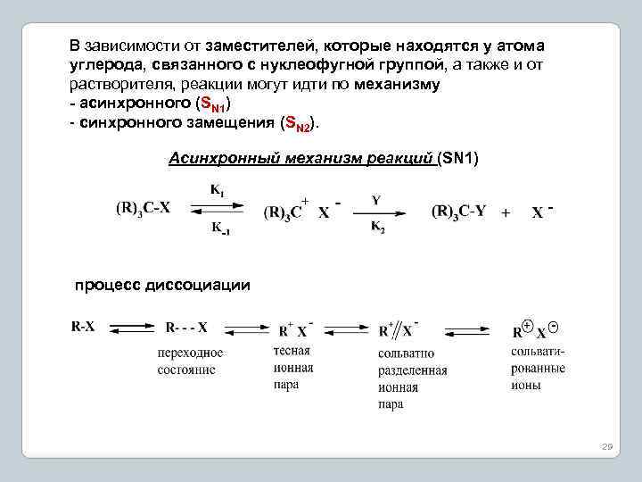 В зависимости от заместителей, которые находятся у атома углерода, связанного с нуклеофугной группой, а