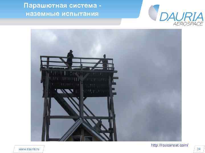 Парашютная система наземные испытания www. dauria. ru http: //roscansat. com/ 24 