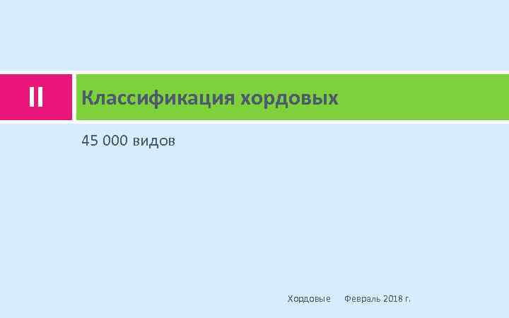 II Классификация хордовых 45 000 видов Хордовые Февраль 2018 г. 