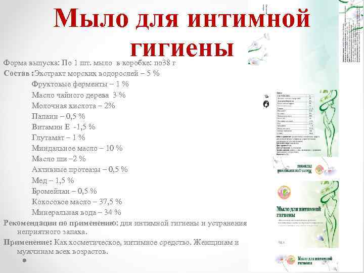 Мыло для интимной гигиены Форма выпуска: По 1 шт. мыло в коробке: по 38