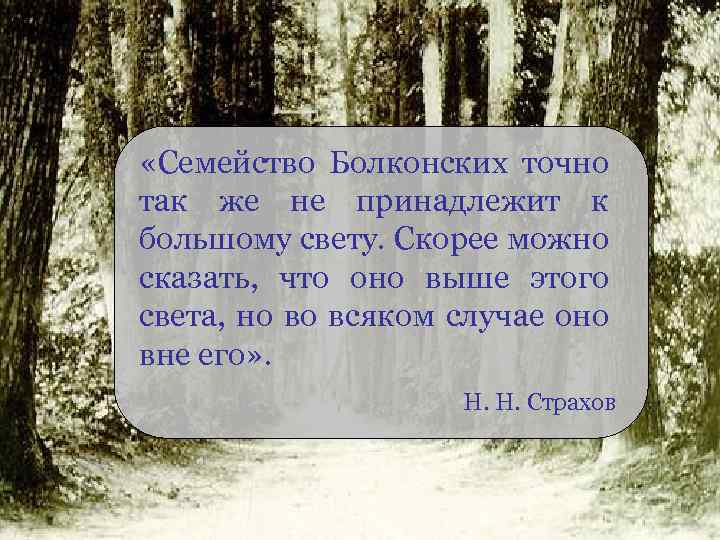  «Семейство Болконских точно так же не принадлежит к большому свету. Скорее можно сказать,