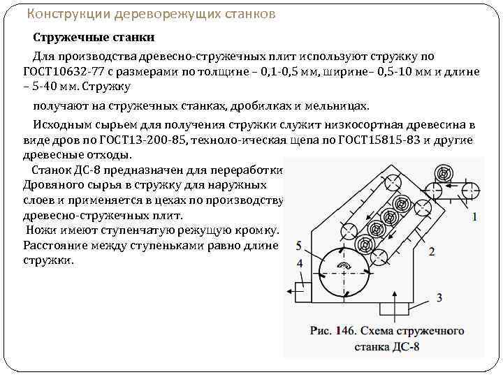 Конструкции дереворежущих станков Стружечные станки Для производства древесно-стружечных плит используют стружку по ГОСТ 10632