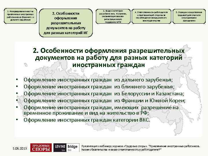 1. Резервирование квот на привлечение иностранных работников из ближнего и дальнего зарубежья 2. Особенности