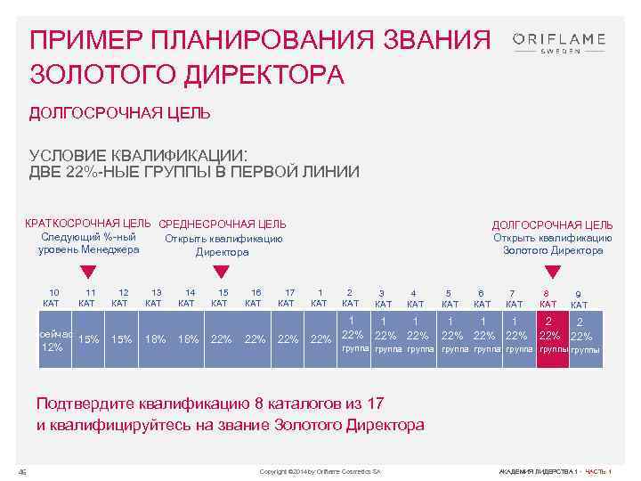ПРИМЕР ПЛАНИРОВАНИЯ ЗОЛОТОГО ДИРЕКТОРА ДОЛГОСРОЧНАЯ ЦЕЛЬ УСЛОВИЕ КВАЛИФИКАЦИИ: ДВЕ 22%-НЫЕ ГРУППЫ В ПЕРВОЙ ЛИНИИ