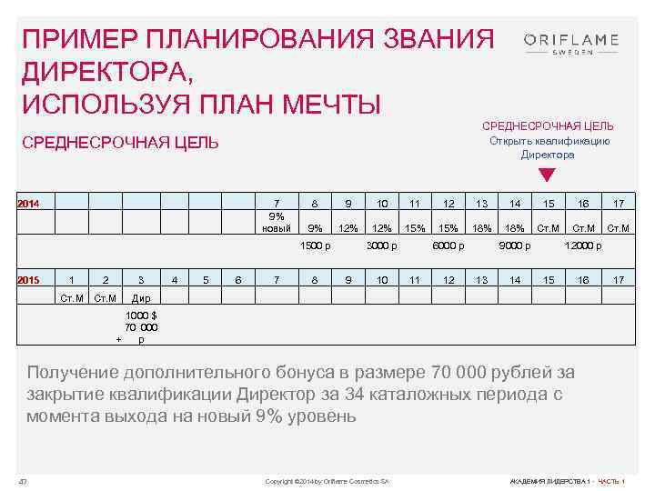 ПРИМЕР ПЛАНИРОВАНИЯ ЗВАНИЯ ДИРЕКТОРА, ИСПОЛЬЗУЯ ПЛАН МЕЧТЫ СРЕДНЕСРОЧНАЯ ЦЕЛЬ Открыть квалификацию Директора СРЕДНЕСРОЧНАЯ ЦЕЛЬ
