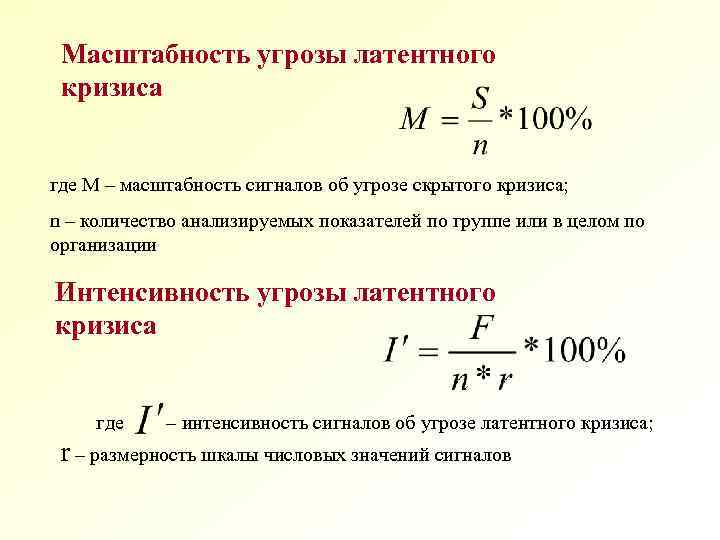 Масштабность угрозы латентного кризиса где М – масштабность сигналов об угрозе скрытого кризиса; n