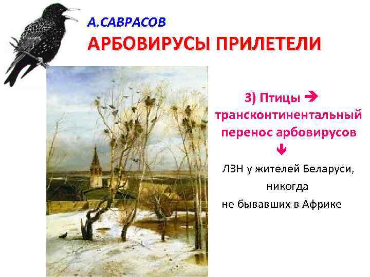 А. САВРАСОВ АРБОВИРУСЫ ПРИЛЕТЕЛИ 3) Птицы трансконтинентальный перенос арбовирусов ЛЗН у жителей Беларуси, никогда