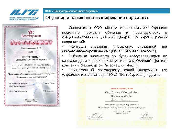 ООО «Центр горизонтального бурения» Обучение и повышение квалификации персонала Специалисты ООО «Центр горизонтального бурения»