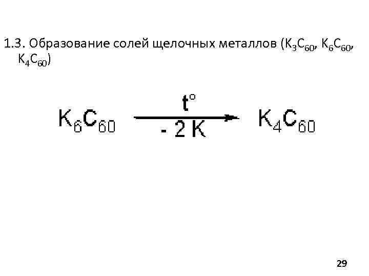 1. 3. Образование солей щелочных металлов (K 3 C 60, K 6 C 60,