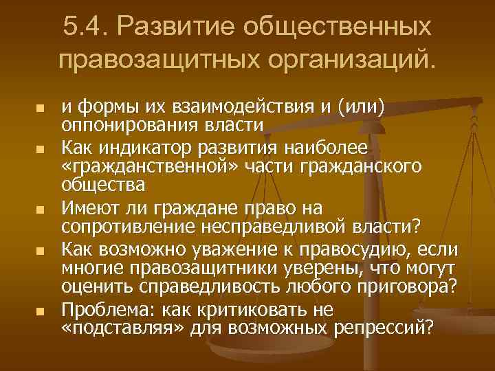 5. 4. Развитие общественных правозащитных организаций. n n n и формы их взаимодействия и