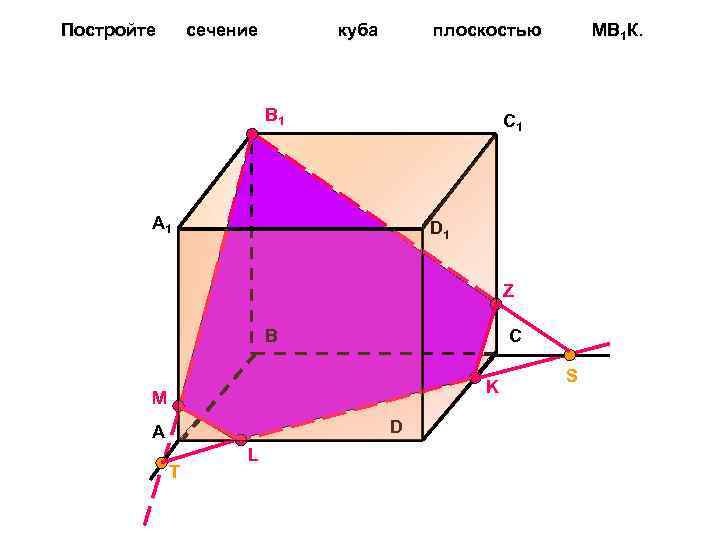 Постройте сечение куба плоскостью B 1 МB 1 К. C 1 A 1 D