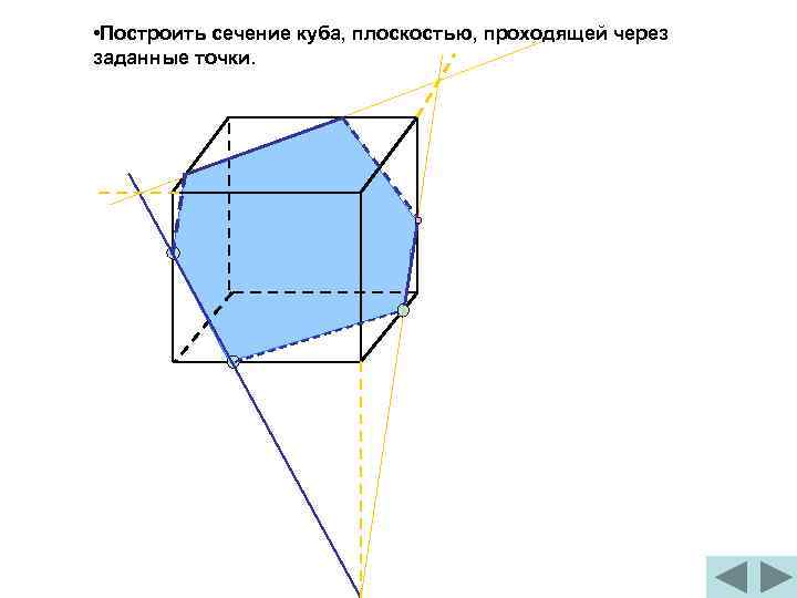  • Построить сечение куба, плоскостью, проходящей через заданные точки. 