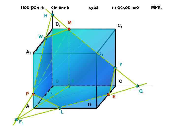 Постройте сечение куба плоскостью МPК. H M B 1 C 1 W A 1