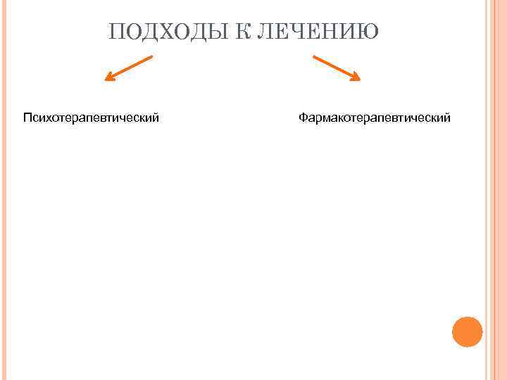 ПОДХОДЫ К ЛЕЧЕНИЮ Психотерапевтический Фармакотерапевтический 