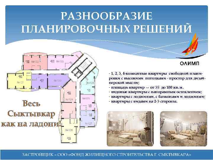 РАЗНООБРАЗИЕ ПЛАНИРОВОЧНЫХ РЕШЕНИЙ Весь Сыктывкар как на ладони! - 1, 2, 3, 4 -комнатные