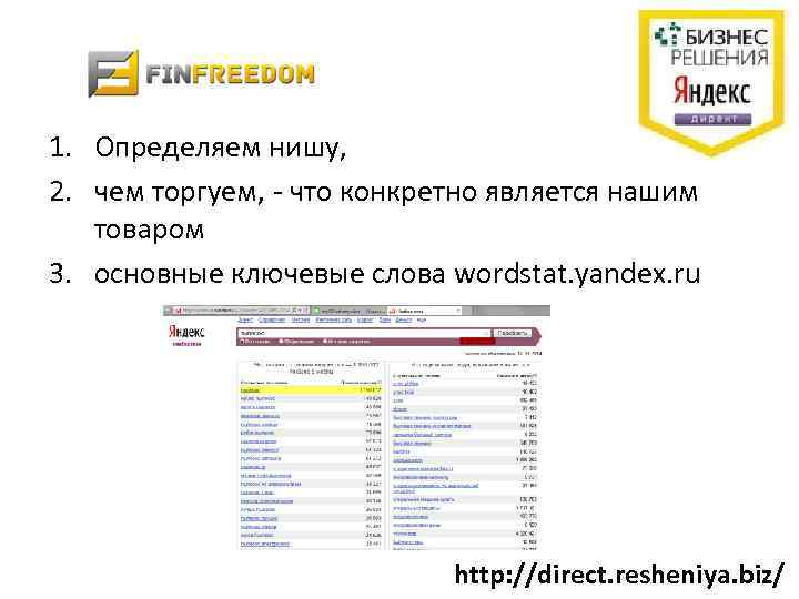 1. Определяем нишу, 2. чем торгуем, - что конкретно является нашим товаром 3. основные