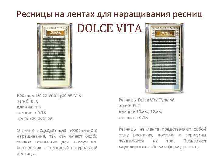 Ресницы на лентах для наращивания ресниц DOLCE VITA Ресницы Dolce Vita Type W MIX