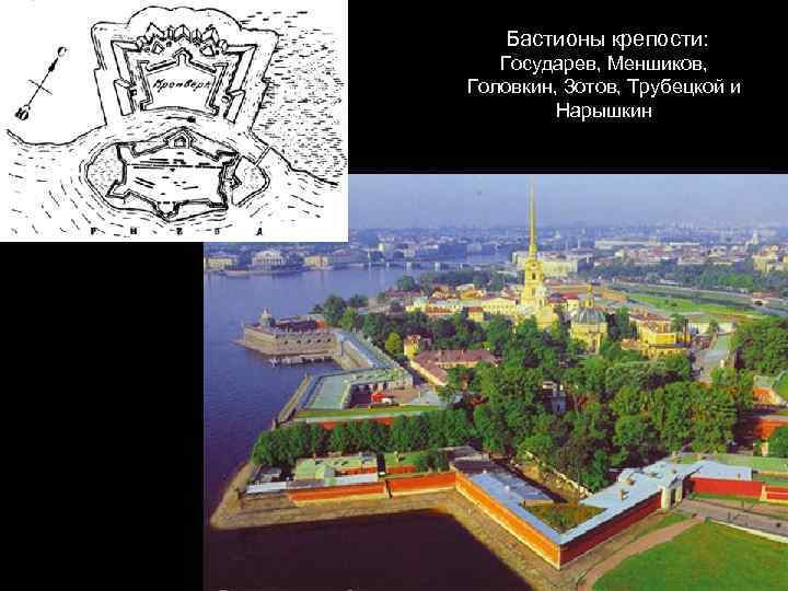 Бастионы крепости: Государев, Меншиков, Головкин, Зотов, Трубецкой и Нарышкин 