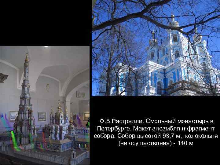 Ф. Б. Растрелли. Смольный монастырь в Петербурге. Макет ансамбля и фрагмент собора. Собор высотой