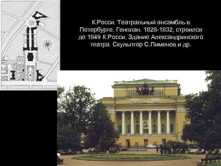 К. Росси. Театральный ансамбль в Петербурге. Генплан. 1828 -1832, строился до 1849 К. Росси.