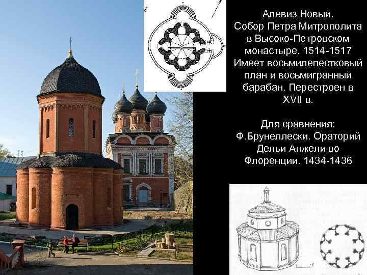 Алевиз Новый. Собор Петра Митрополита в Высоко-Петровском монастыре. 1514 -1517 Имеет восьмилепестковый план и