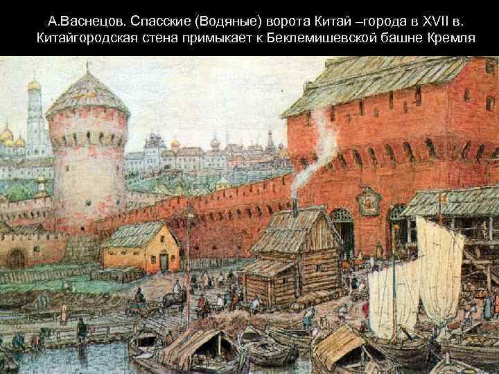 А. Васнецов. Спасские (Водяные) ворота Китай –города в XVII в. Китайгородская стена примыкает к