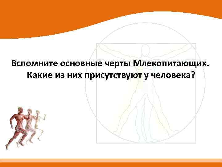 Вспомните основные черты Млекопитающих. Какие из них присутствуют у человека? 