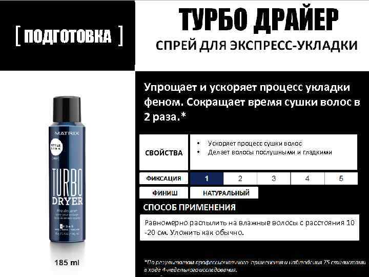 [ ПОДГОТОВКА ] Упрощает и ускоряет процесс укладки феном. Сокращает время сушки волос в