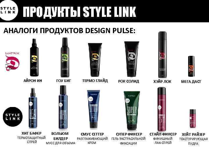 ПРОДУКТЫ STYLE LINK АНАЛОГИ ПРОДУКТОВ DESIGN PULSE: АЙРОН ИН ХИТ БАФЕР ГОУ БИГ ВОЛЬЮМ