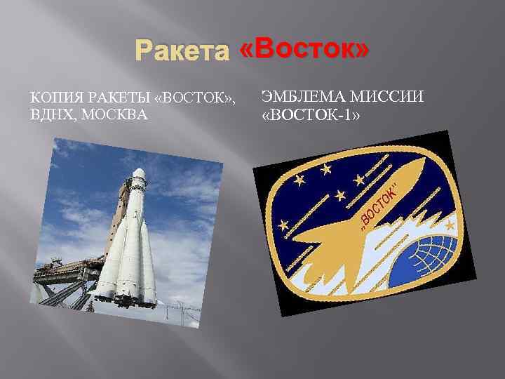 Ракета «Восток» КОПИЯ РАКЕТЫ «ВОСТОК» , ВДНХ, МОСКВА ЭМБЛЕМА МИССИИ «ВОСТОК-1» 