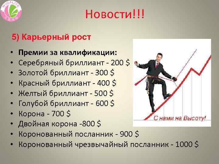 Новости!!! 5) Карьерный рост • • • Премии за квалификации: Серебряный бриллиант - 200