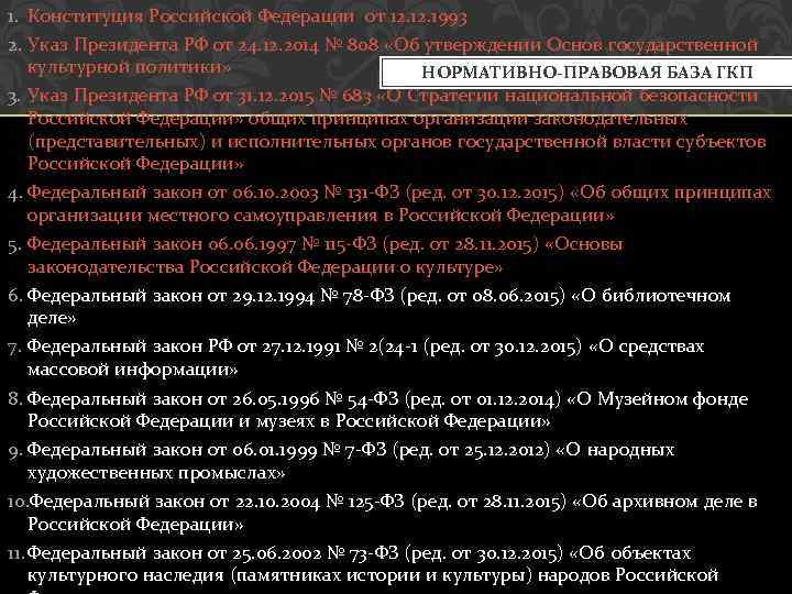 1. Конституция Российской Федерации от 12. 1993 2. Указ Президента РФ от 24. 12.