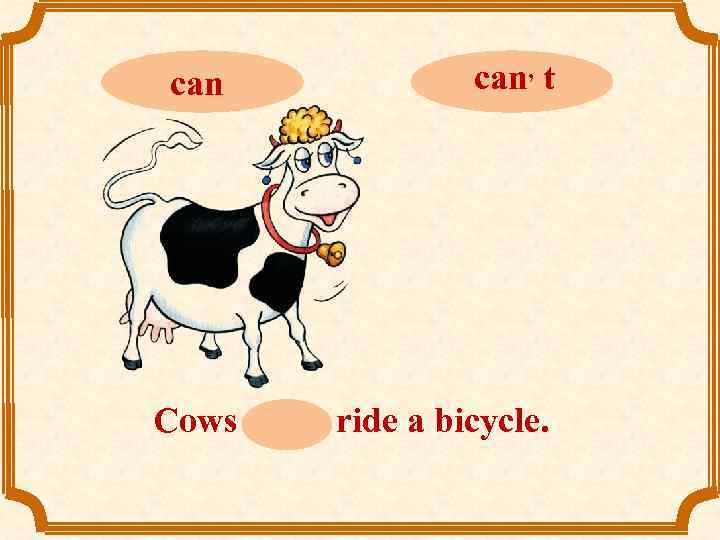can can, t Cows can, t ride a bicycle. 