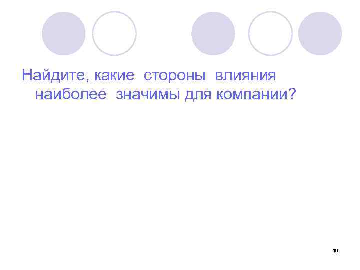 Найдите, какие стороны влияния наиболее значимы для компании? 10 