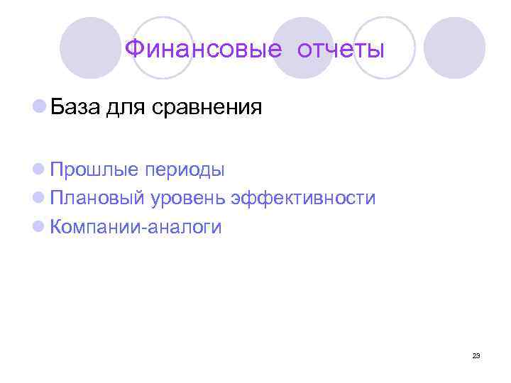 Финансовые отчеты l База для сравнения l Прошлые периоды l Плановый уровень эффективности l