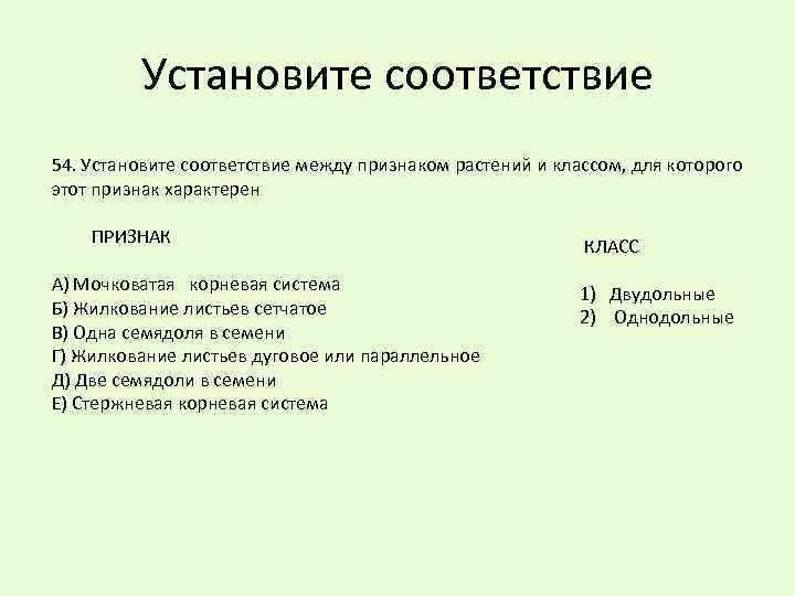 Установите соответствие между признаком растения и отделом