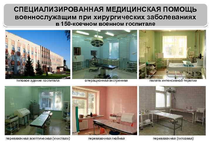 СПЕЦИАЛИЗИРОВАННАЯ МЕДИЦИНСКАЯ ПОМОЩЬ военнослужащим при хирургических заболеваниях в 150 -коечном военном госпитале типовое здание
