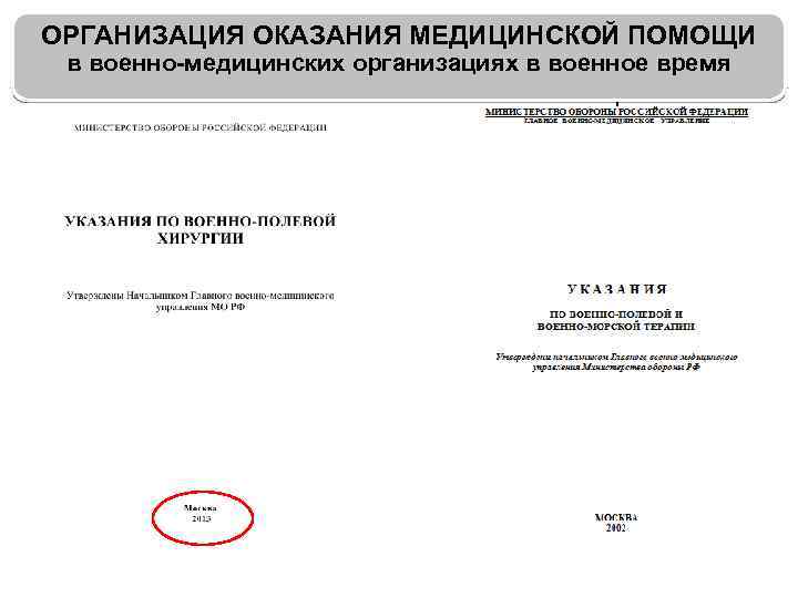 ОРГАНИЗАЦИЯ ОКАЗАНИЯ МЕДИЦИНСКОЙ ПОМОЩИ в военно-медицинских организациях в военное время 