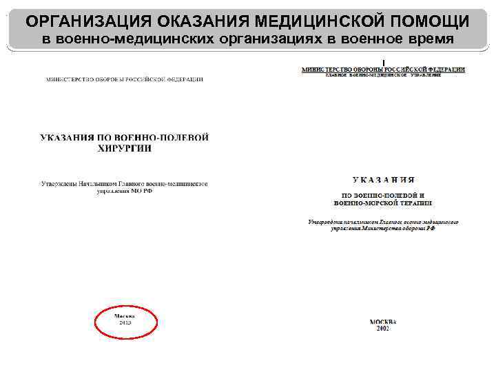 ОРГАНИЗАЦИЯ ОКАЗАНИЯ МЕДИЦИНСКОЙ ПОМОЩИ в военно-медицинских организациях в военное время 