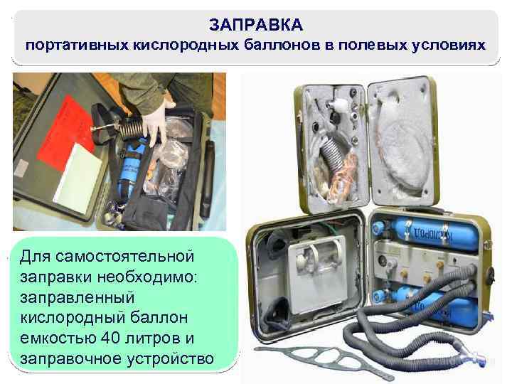 ЗАПРАВКА портативных кислородных баллонов в полевых условиях Для самостоятельной заправки необходимо: заправленный кислородный баллон
