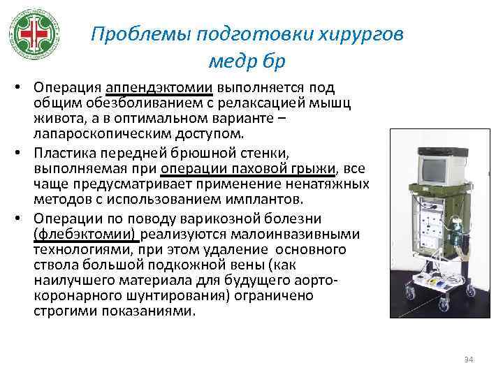 Проблемы подготовки хирургов медр бр • Операция аппендэктомии выполняется под общим обезболиванием с релаксацией