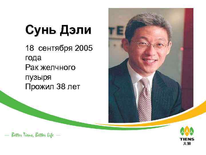 Сунь Дэли 18 сентября 2005 года Рак желчного пузыря Прожил 38 лет 