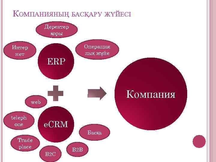 КОМПАНИЯНЫҢ БАСҚАРУ ЖҮЙЕСІ Деректер қоры Интер нет Операция лық жүйе ERP Компания web teleph