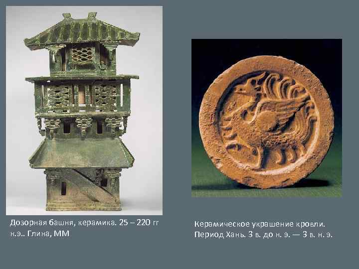 Дозорная башня, керамика. 25 – 220 гг н. э. . Глина, ММ Керамическое украшение