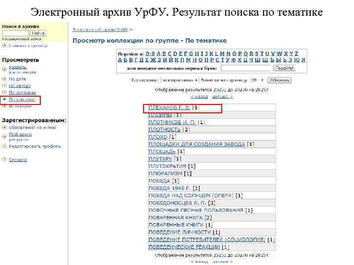 Электронный архив Ур. ФУ. Результат поиска по тематике 