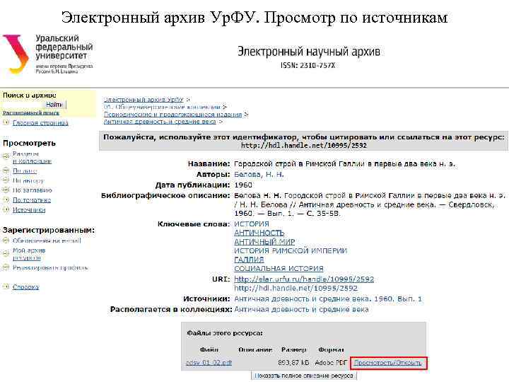 Электронный архив Ур. ФУ. Просмотр по источникам 
